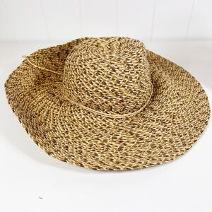 FLORA BELLA Wide Brim Raffia Sun Hat Beige Floppy